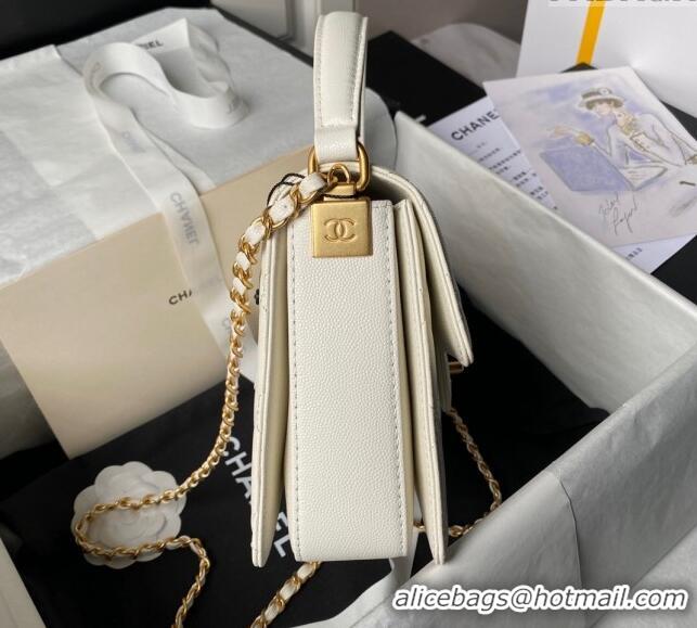 New Design Chanel Grained Calfskin Flap bag with Top handle AS6261 White 2024