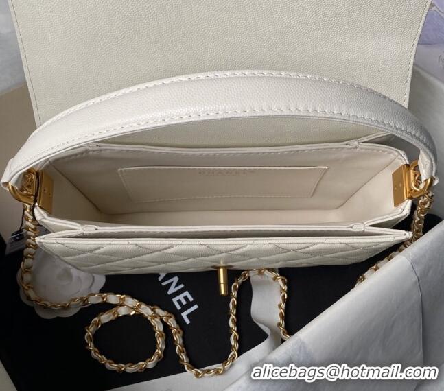 New Design Chanel Grained Calfskin Flap bag with Top handle AS6261 White 2024