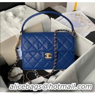 Well Crafted Chanel Grained Calfskin Flap bag with Top handle AS6261 Blue 2024