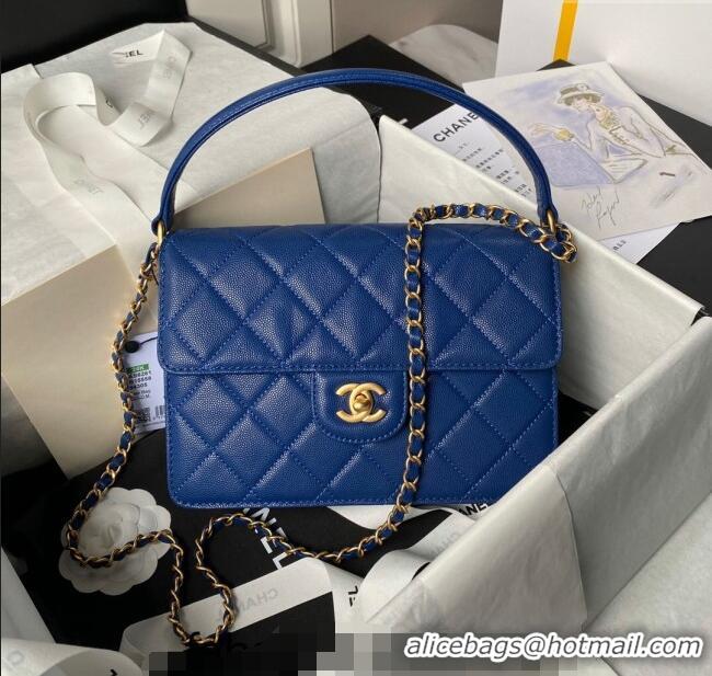 Well Crafted Chanel Grained Calfskin Flap bag with Top handle AS6261 Blue 2024