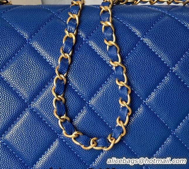 Well Crafted Chanel Grained Calfskin Flap bag with Top handle AS6261 Blue 2024