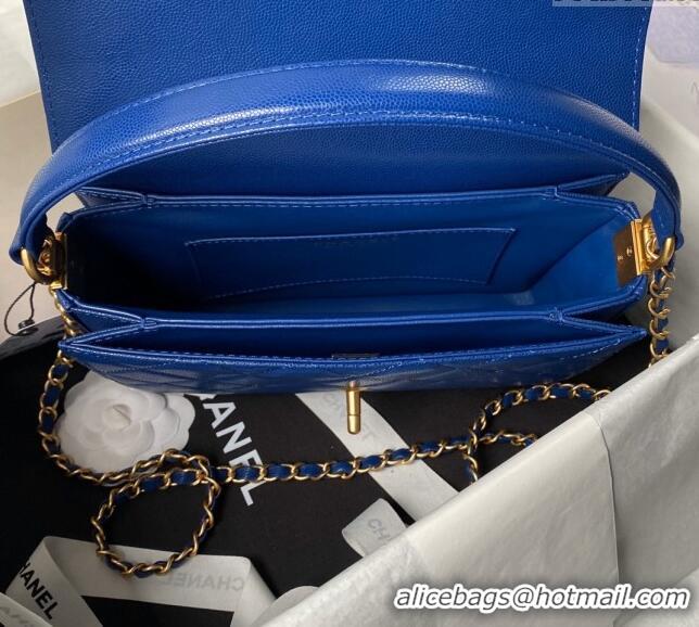 Well Crafted Chanel Grained Calfskin Flap bag with Top handle AS6261 Blue 2024