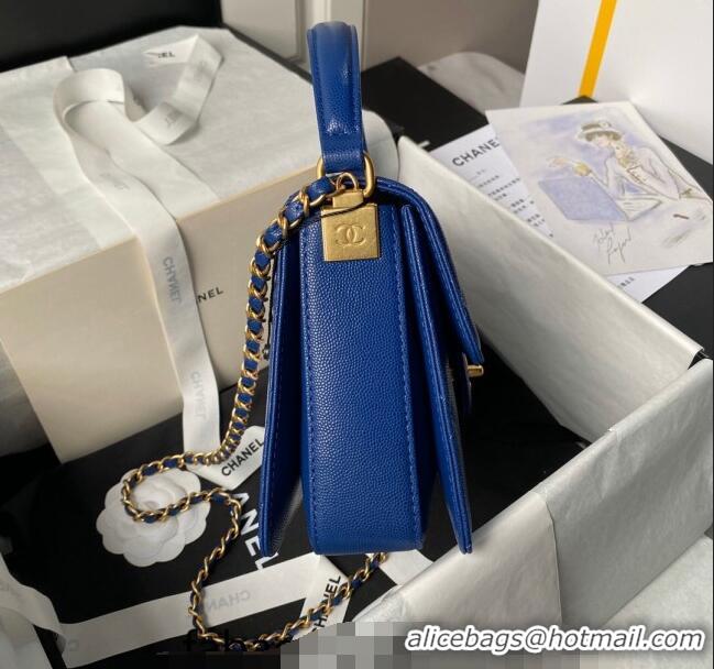 Well Crafted Chanel Grained Calfskin Flap bag with Top handle AS6261 Blue 2024