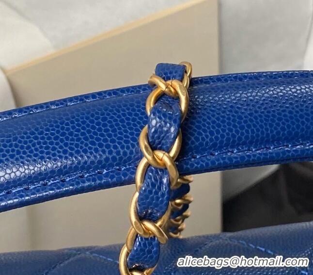 Well Crafted Chanel Grained Calfskin Flap bag with Top handle AS6261 Blue 2024