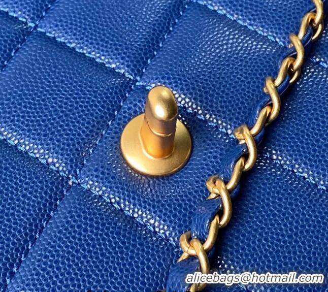 Well Crafted Chanel Grained Calfskin Flap bag with Top handle AS6261 Blue 2024