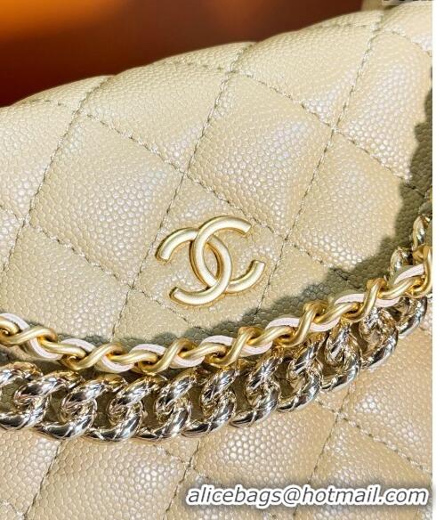 Famous Brand Chanel Grained Shiny Calfskin Pouch with Bow Chain AP3943 Yellow 2024