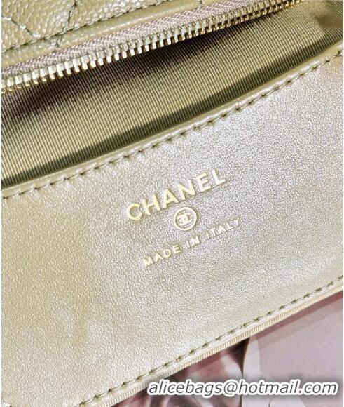 Famous Brand Chanel Grained Shiny Calfskin Pouch with Bow Chain AP3943 Yellow 2024