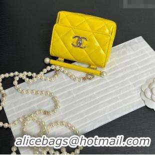 New Design Chanel Lambskin Triangle Clutch with Chain and Pearls AP4006 Yellow 2024