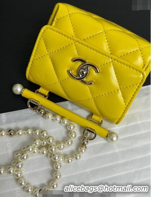 New Design Chanel Lambskin Triangle Clutch with Chain and Pearls AP4006 Yellow 2024