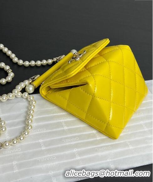 New Design Chanel Lambskin Triangle Clutch with Chain and Pearls AP4006 Yellow 2024