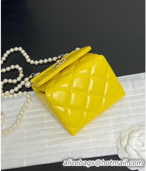 New Design Chanel Lambskin Triangle Clutch with Chain and Pearls AP4006 Yellow 2024