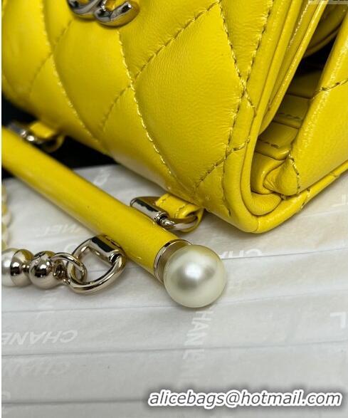 New Design Chanel Lambskin Triangle Clutch with Chain and Pearls AP4006 Yellow 2024