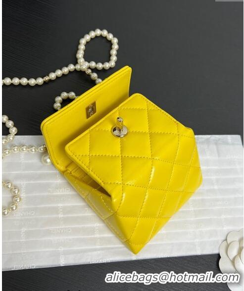 New Design Chanel Lambskin Triangle Clutch with Chain and Pearls AP4006 Yellow 2024