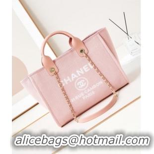 Discount Chanel Deauville Mixed Fibers & Calfskin Small Shopping Bag AS3257 Light Pink 2024