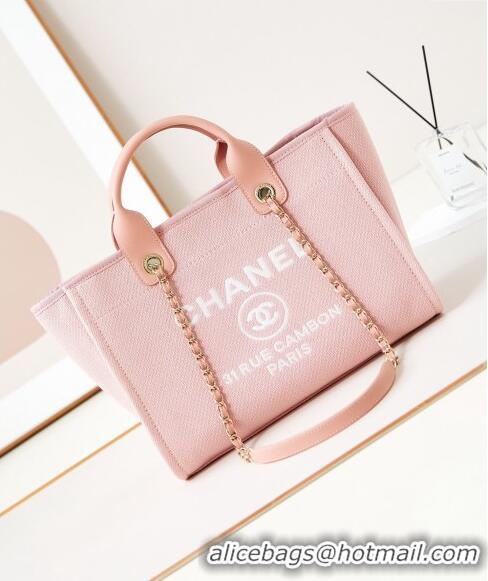 Discount Chanel Deauville Mixed Fibers & Calfskin Small Shopping Bag AS3257 Light Pink 2024