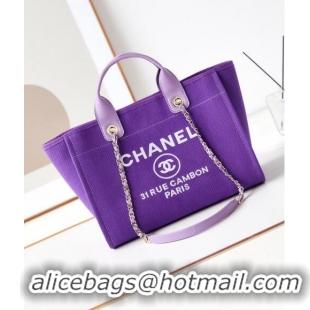 Inexpensive Chanel Deauville Mixed Fibers & Calfskin Small Shopping Bag AS3257 Purple 2024