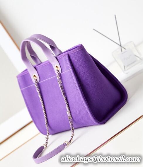 Inexpensive Chanel Deauville Mixed Fibers & Calfskin Small Shopping Bag AS3257 Purple 2024