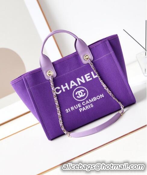 Inexpensive Chanel Deauville Mixed Fibers & Calfskin Small Shopping Bag AS3257 Purple 2024