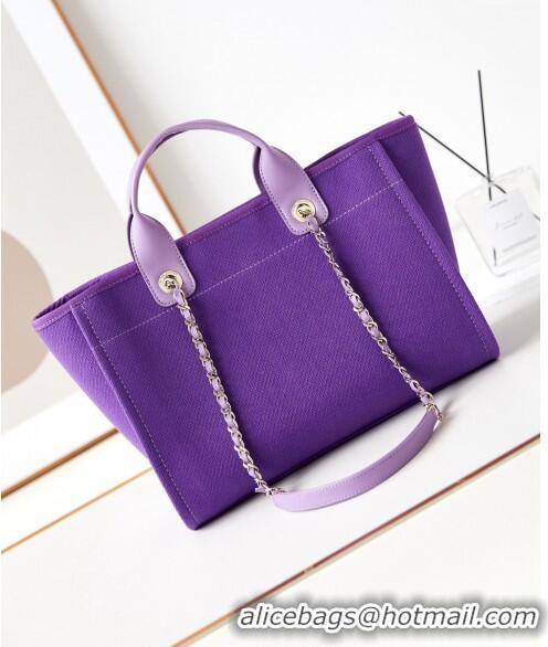 Inexpensive Chanel Deauville Mixed Fibers & Calfskin Small Shopping Bag AS3257 Purple 2024