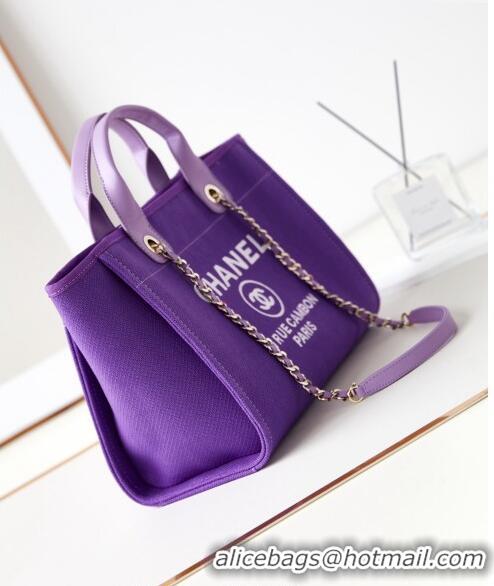 Inexpensive Chanel Deauville Mixed Fibers & Calfskin Small Shopping Bag AS3257 Purple 2024