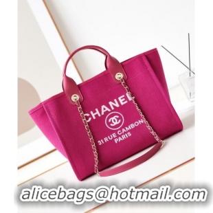 Cheapest Chanel Deauville Mixed Fibers & Calfskin Small Shopping Bag AS3257 Fuchsia Pink 2024