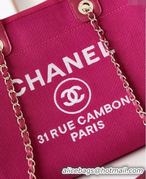 Cheapest Chanel Deauville Mixed Fibers & Calfskin Small Shopping Bag AS3257 Fuchsia Pink 2024