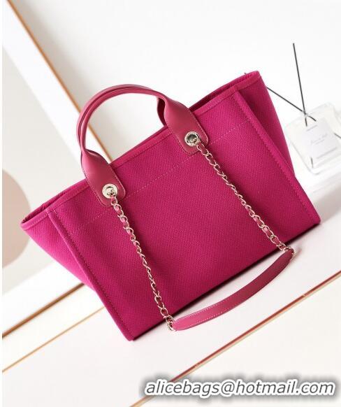 Cheapest Chanel Deauville Mixed Fibers & Calfskin Small Shopping Bag AS3257 Fuchsia Pink 2024