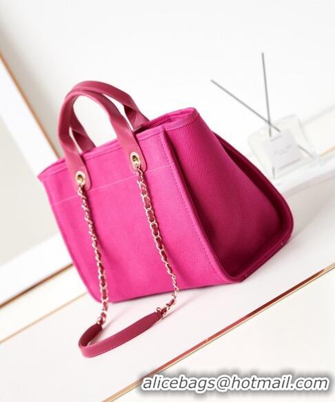 Cheapest Chanel Deauville Mixed Fibers & Calfskin Small Shopping Bag AS3257 Fuchsia Pink 2024