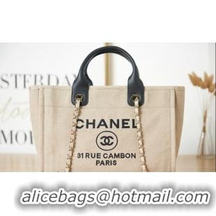 Top Quality Chanel Deauville Mixed Fibers & Calfskin Small Shopping Bag AS3257 Beige/Black 2024