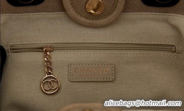 Top Quality Chanel Deauville Mixed Fibers & Calfskin Small Shopping Bag AS3257 Beige/Black 2024