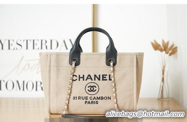 Top Quality Chanel Deauville Mixed Fibers & Calfskin Small Shopping Bag AS3257 Beige/Black 2024