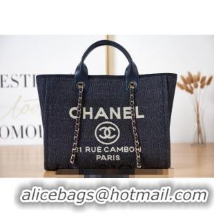 Best Price Chanel Deauville Mixed Fibers & Calfskin Small Shopping Bag AS3257 Dark Blue 2024