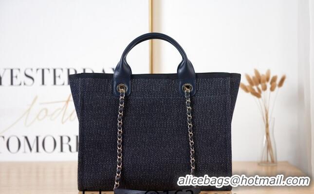 Best Price Chanel Deauville Mixed Fibers & Calfskin Small Shopping Bag AS3257 Dark Blue 2024