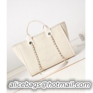 Low Price Chanel Deauville Mixed Fibers & Calfskin Small Shopping Bag AS3257 White 2024