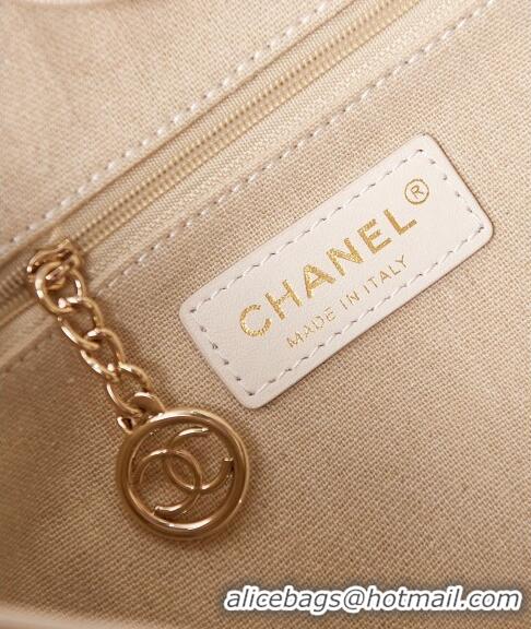 Low Price Chanel Deauville Mixed Fibers & Calfskin Small Shopping Bag AS3257 White 2024