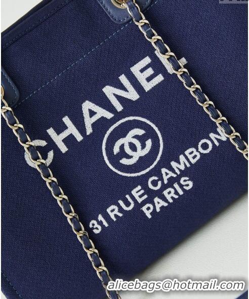 Top Quality Chanel Deauville Mixed Fibers & Calfskin Small Shopping Bag AS3257 Blue/White 2024