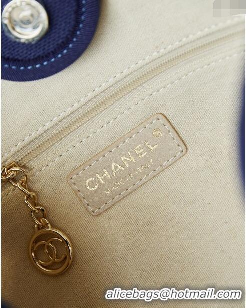 Top Quality Chanel Deauville Mixed Fibers & Calfskin Small Shopping Bag AS3257 Blue/White 2024