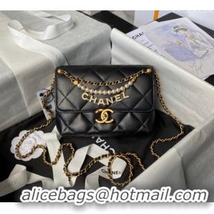 Good Looking Chanel Shiny Lambskin Mini Flap Bag with Pearls AS4986 Black 2024