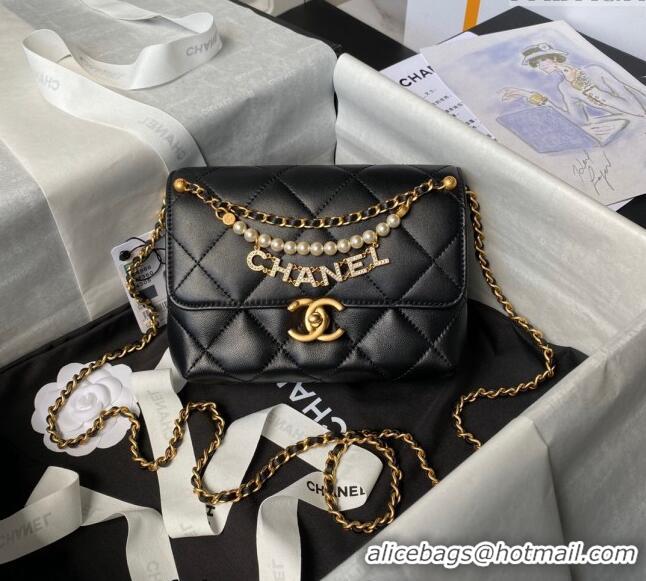 Good Looking Chanel Shiny Lambskin Mini Flap Bag with Pearls AS4986 Black 2024