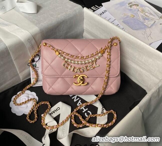 Reasonable Price Chanel Shiny Lambskin Mini Flap Bag with Pearls AS4986 Light Pink 2024