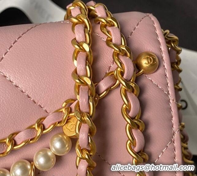 Reasonable Price Chanel Shiny Lambskin Mini Flap Bag with Pearls AS4986 Light Pink 2024