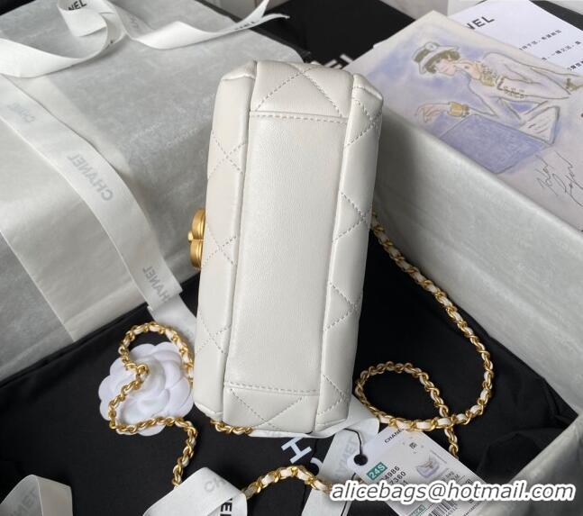 Top Quality Chanel Shiny Lambskin Mini Flap Bag with Pearls AS4986 White 2024