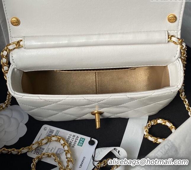 Top Quality Chanel Shiny Lambskin Mini Flap Bag with Pearls AS4986 White 2024