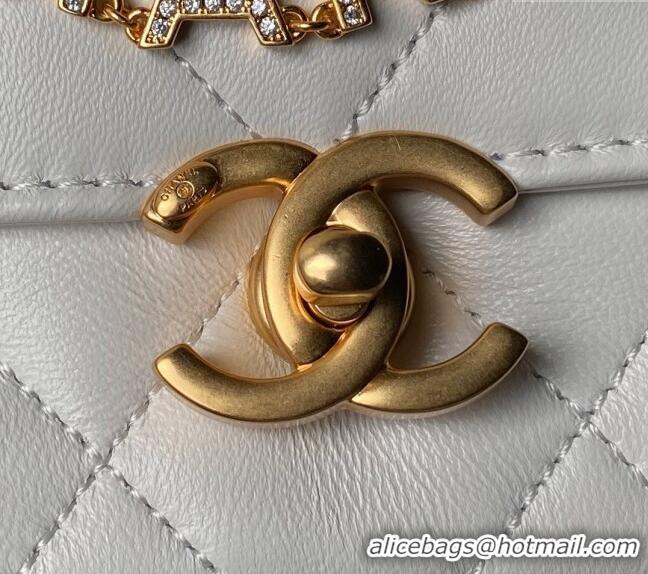 Top Quality Chanel Shiny Lambskin Mini Flap Bag with Pearls AS4986 White 2024