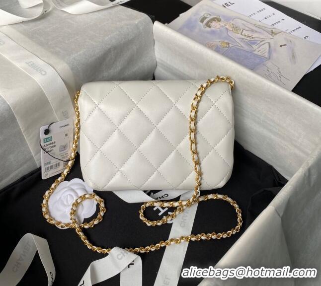 Top Quality Chanel Shiny Lambskin Mini Flap Bag with Pearls AS4986 White 2024