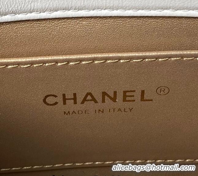 Top Quality Chanel Shiny Lambskin Mini Flap Bag with Pearls AS4986 White 2024