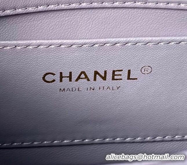 Top Quality Chanel Shiny Lambskin Mini Flap Bag with Pearls AS4986 Light Purple 2024