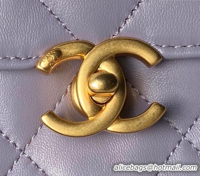 Top Quality Chanel Shiny Lambskin Mini Flap Bag with Pearls AS4986 Light Purple 2024