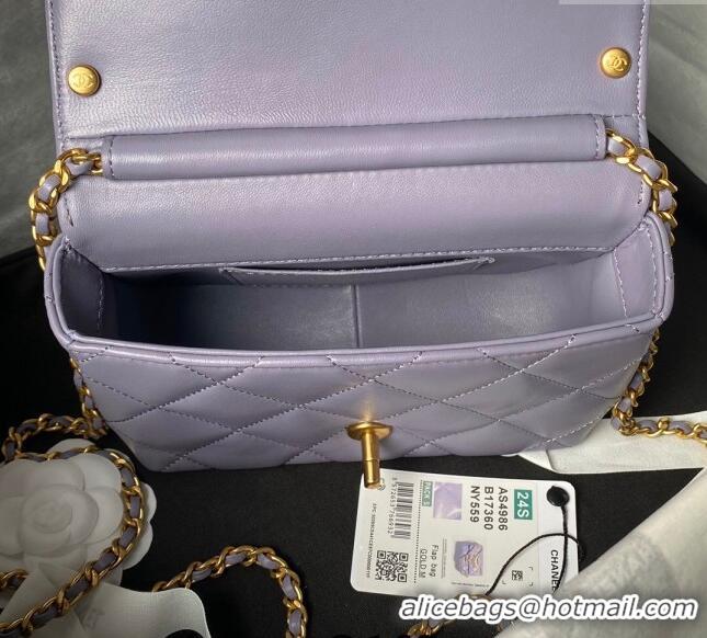 Top Quality Chanel Shiny Lambskin Mini Flap Bag with Pearls AS4986 Light Purple 2024