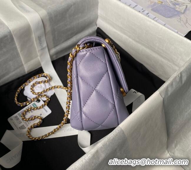 Top Quality Chanel Shiny Lambskin Mini Flap Bag with Pearls AS4986 Light Purple 2024